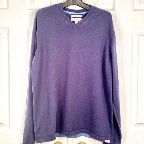 MENS NAVY SWEATER EDDIE BAUER COTTON MERINO SIZE TL - Picture 2 of 6